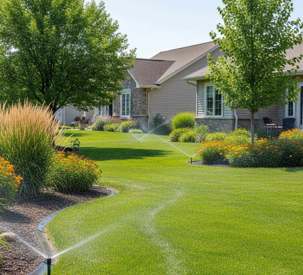 Irrigation System Watering Lawn