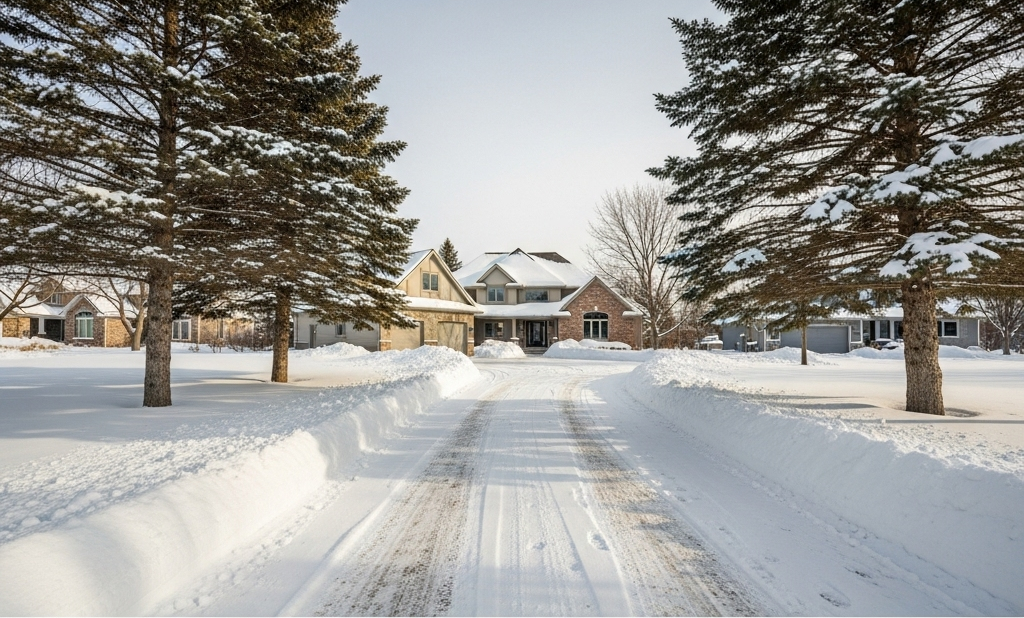Cleared Driveway After Snow Plowing