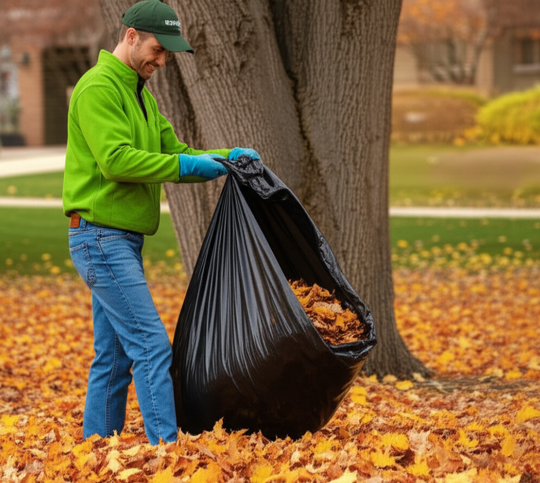 Person Bagging Leaves